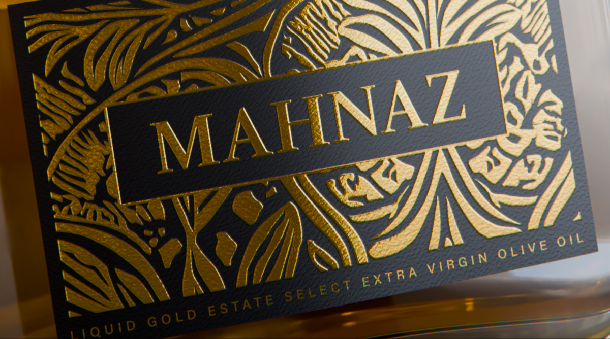 The Liquid Gold Estate Select label in warm light