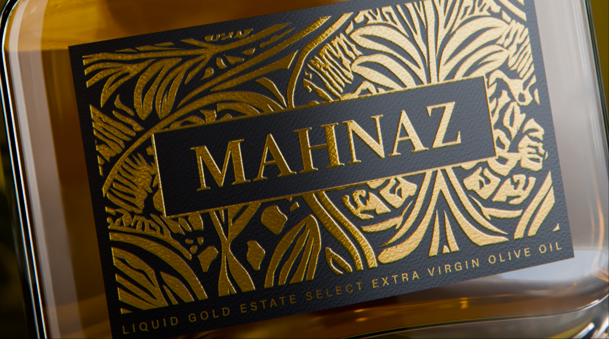 The Liquid Gold Estate Select label in warm light