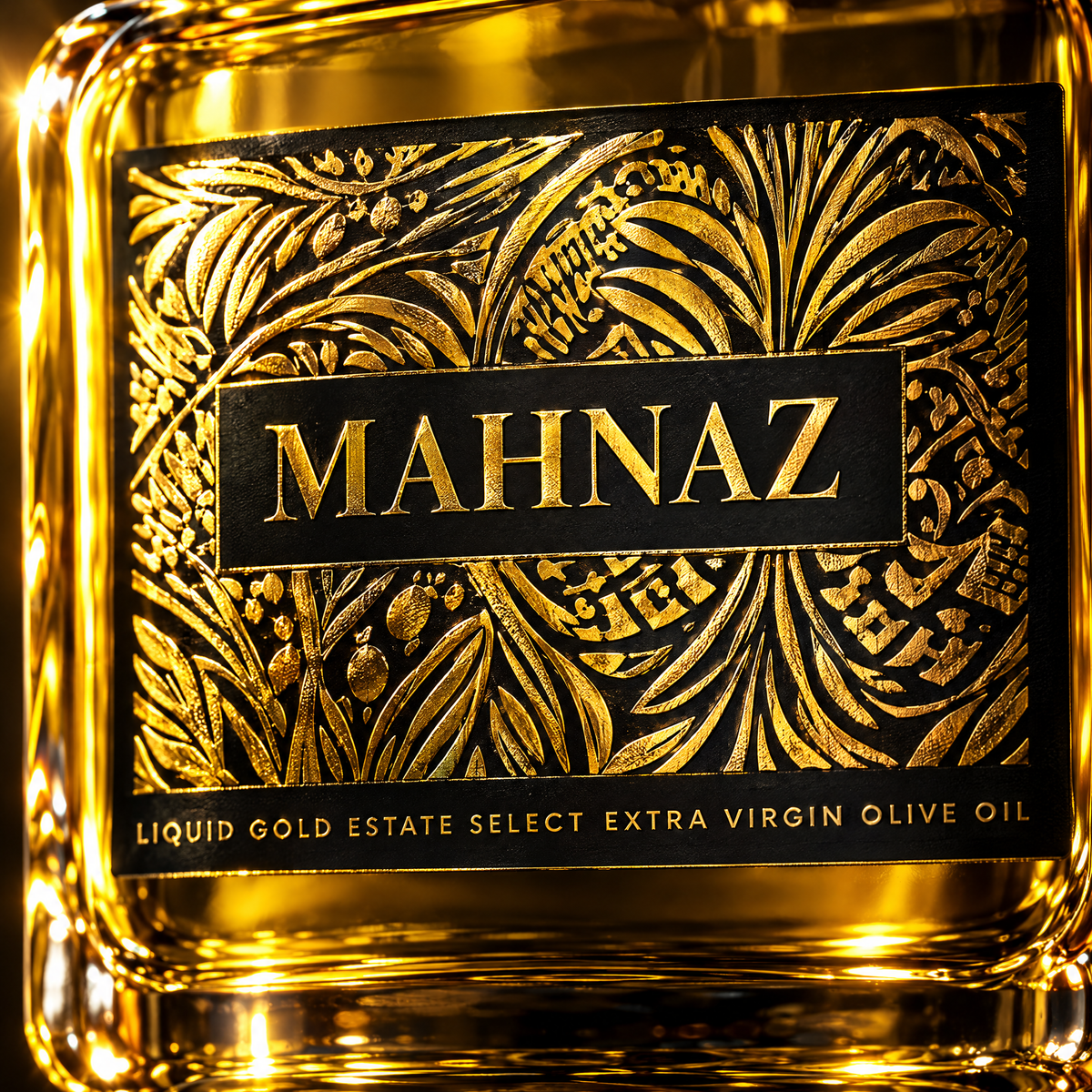 The Liquid Gold label in raking light