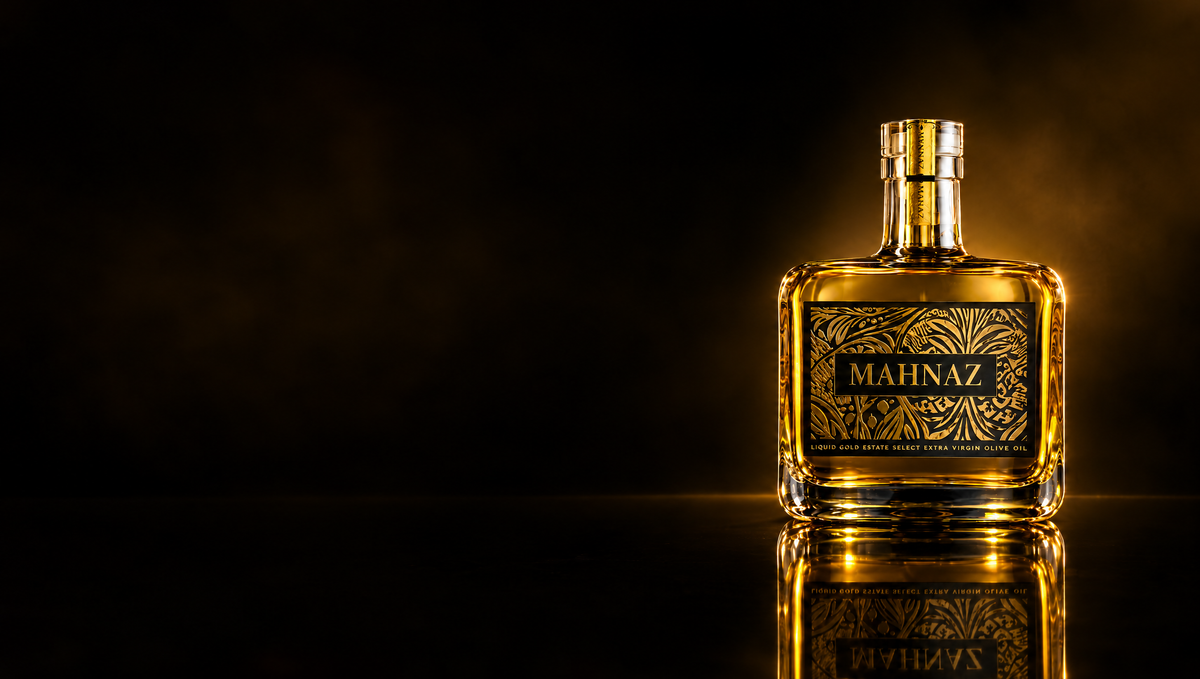 The Liquid Gold Estate Select label in warm light