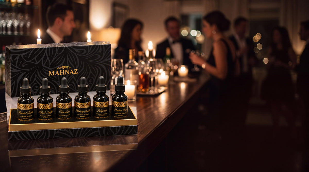 The Concentrate Six open on a bar at an evening party