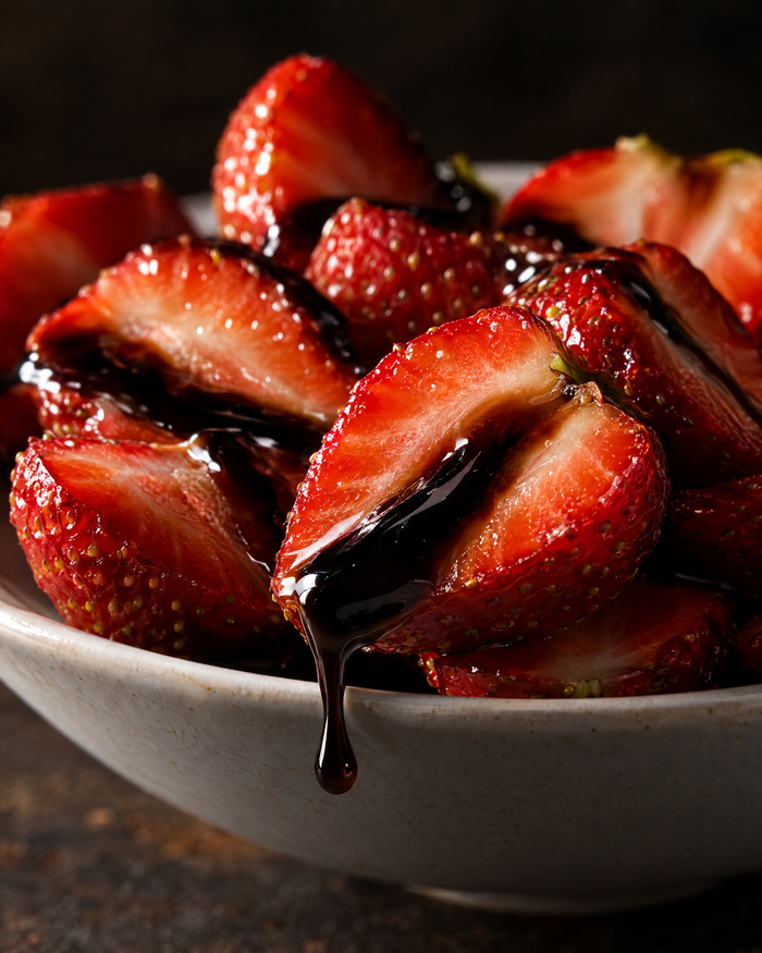 Balsamic drizzled over strawberries